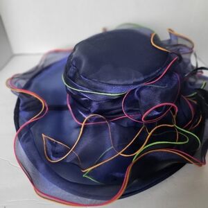 Chic Navy Women's Hat with Multicolor Trim